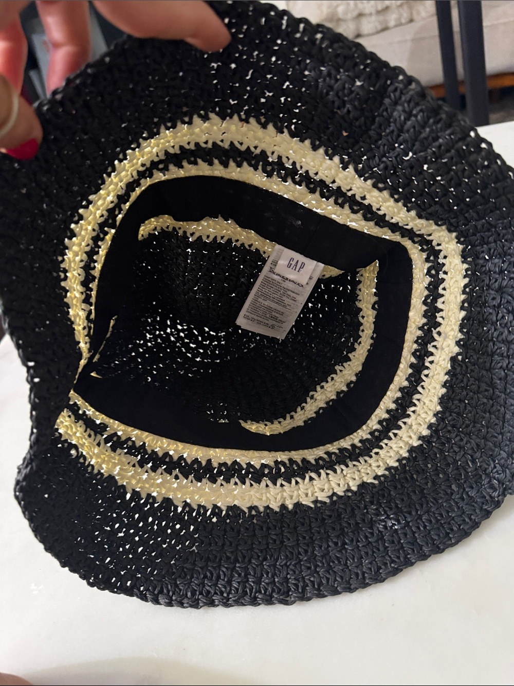 GAP Black & Cream Striped Crochet Bucket Hat - Picture 3 of 3
